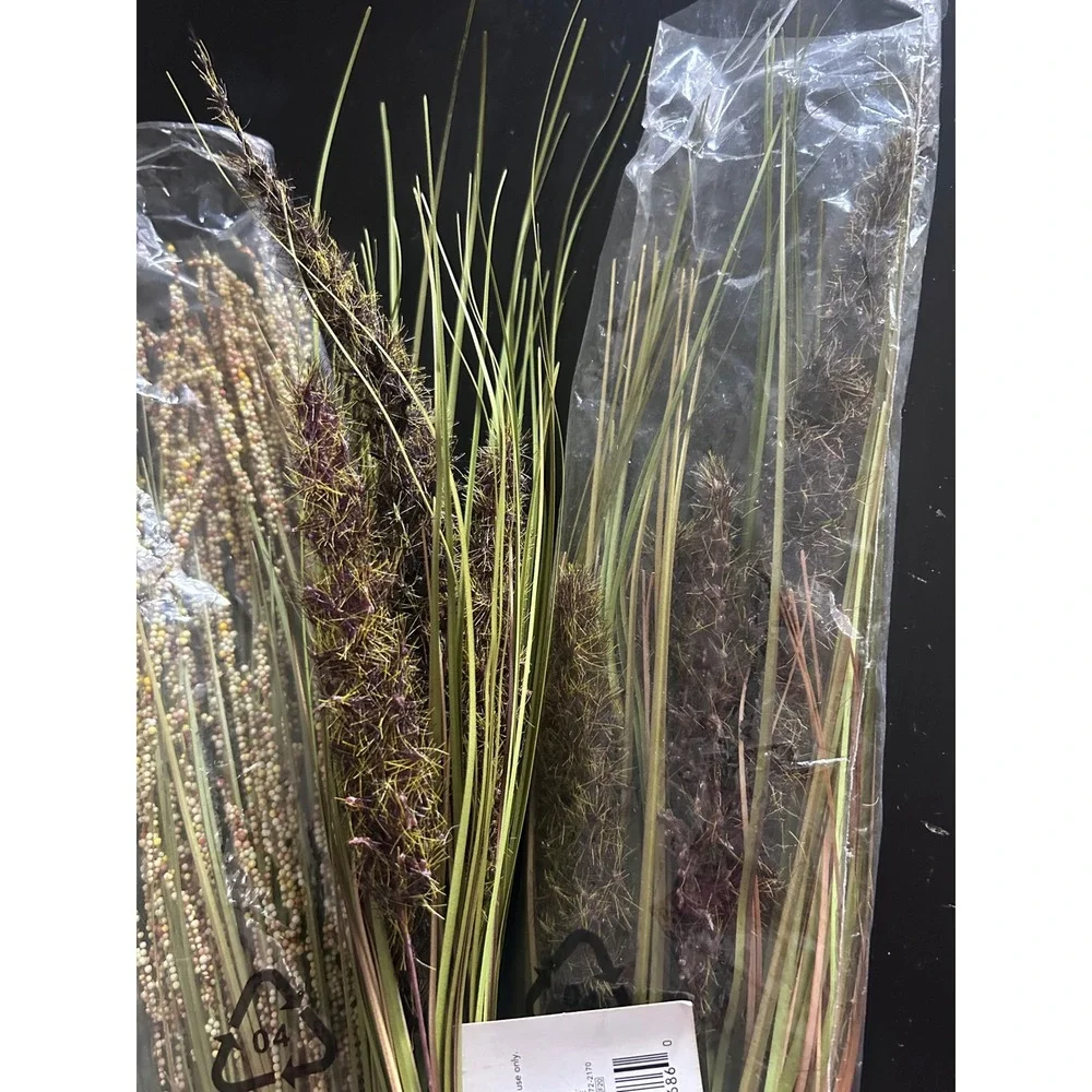 4pc Faux Grass Floral Stems  Pink Green Seeded Feathery Boho Home Decor Bundle
